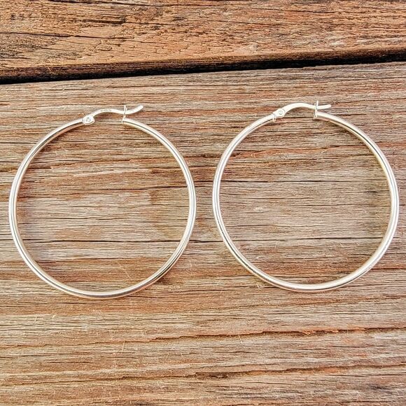 New Sterling 1.75" Hoop Earrings - Picture 1 of 4